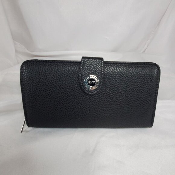 Stone New York Black Pebbled Leather Wallet W/ Snap Closure & Zipper Compartment - Picture 1 of 6
